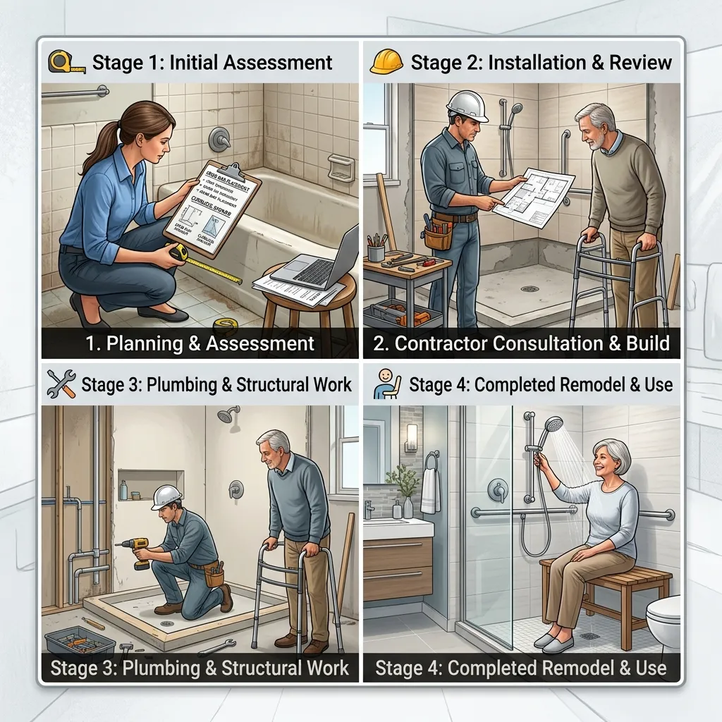 bathroom-remodel-four-step-process-infographic Infographic showing four stages of a home bathroom renovation process.